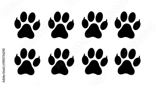 Eight Black Animal Paw Prints Pattern, Representing Wildlife Tracks