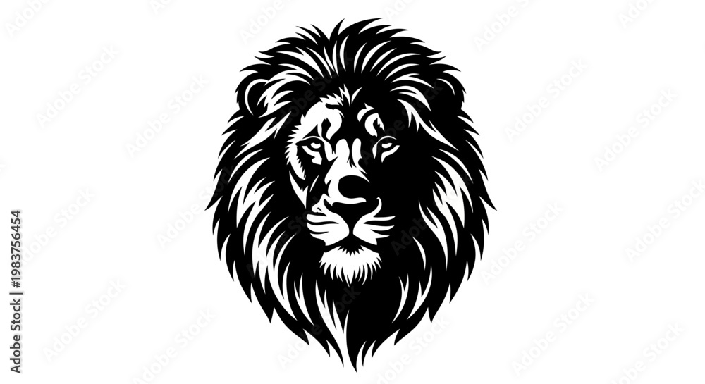 Obraz premium Bold Black and White Lion Head Emblem Symbolizing Strength and Majesty