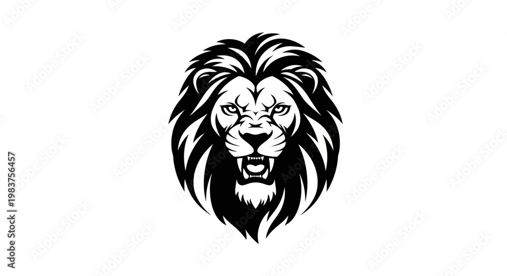 Fototapeta premium Ferocious Lion Head Roaring Icon Symbolizing Power and Strength