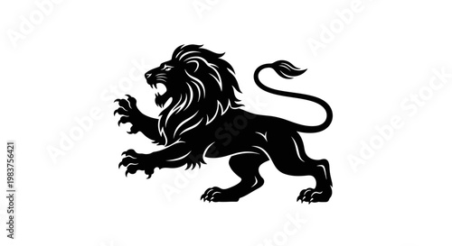 Ferocious Black Lion Symbol Roaring Fiercely with Sharp Claws