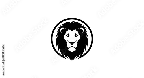 Bold Black and White Lion Head Emblem Emblematic of Strength and Power