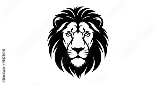 Bold Black and White Lion Head Emblem with Fierce Expression and Majestic Mane
