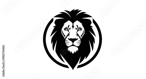 Bold Black and White Lion Head Emblem with Fierce Expression and Mane