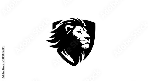 Bold Black Lion Head Emblem on Shield, Symbolizing Strength, Power, and Leadership