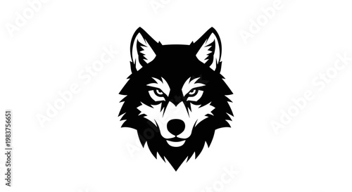 Graphic Black and White Wolf Head Icon with Fierce Eyes and Sharp Features