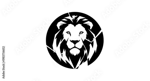 Bold Black Lion Head Emblem with Cracked Outline and Fierce Eyes