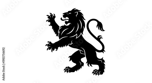 Heraldic Black Lion Rampant Silhouette for Symbolism and Graphic Design