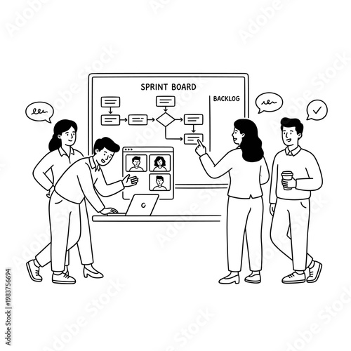 Team planning agile sprint meeting with virtual participants