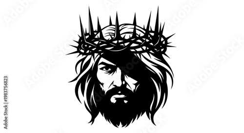 Jesus Christ Face with Crown of Thorns Religious Symbol Icon Portrait