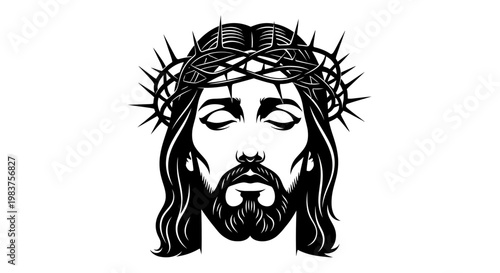 Jesus Christ Face with Crown of Thorns: Faith, Religion, Spirituality, Suffering, Sacrifice, Redemption, Hope, Peace, Christian Iconography