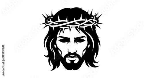 Jesus Christ Face with Crown of Thorns Icon for Christian Culture and Religious Symbolism