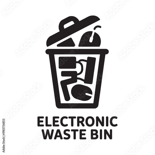 Electronic waste bin with discarded computer components inside