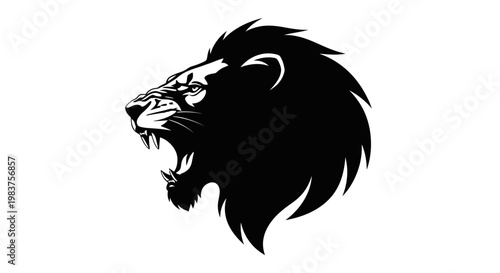Fierce Black Lion Roaring, Majestic Animal Graphic Design