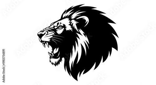 Fierce Black Lion Roaring Head Illustration Symbolizing Power and Strength