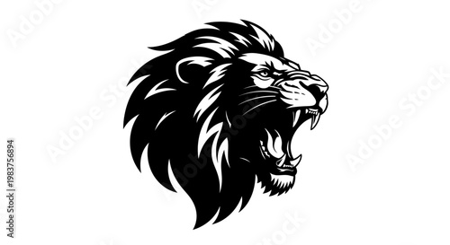 Fierce Black Lion Roaring Head Silhouette, Majestic Animal King Icon