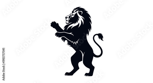 Majestic Black Lion Emblem Standing Proudly With Mane and Tail