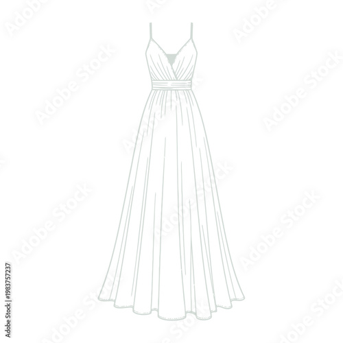 Elegant women's spaghetti strap pleated v-neck maxi dress fashion illustration