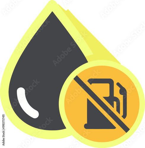 Black oil drop vector with petrol pump ban symbol for environmental themed designs, energy saving campaigns, or fuel price hikes
