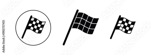 Racing checkered flag icon vector set, race flag symbols representing speed, competition, finish line, motorsport events, and sports victory for automotive and racing design projects