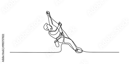 Minimalist continuous single line drawing of an adventurous rock climber scaling a steep wall Vector, illustration