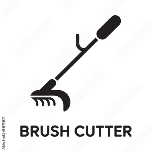 Simple black silhouette illustration of a brush cutter garden tool