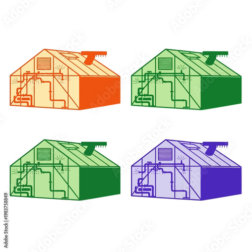Greenhouse Systems: Four Color Variations of Agricultural Structure