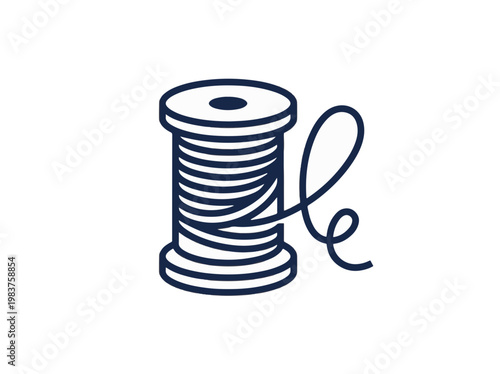 A simple, clean line drawing of a spool of thread with a loose strand of thread elegantly trailing off.