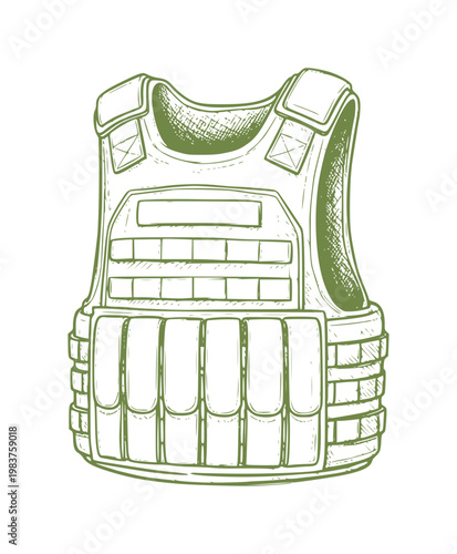 Green Tactical Bulletproof Vest Front View with Multiple Pouches