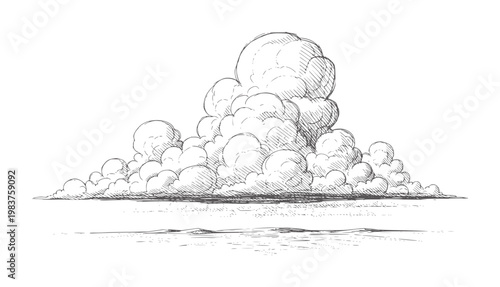 Monochrome of dense cumulus cloud formation over calm water clouds shading