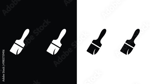 Paint icons vector set, paint brush, roller, and painting tools symbols for renovation, construction, home improvement, DIY projects, and creative design applications