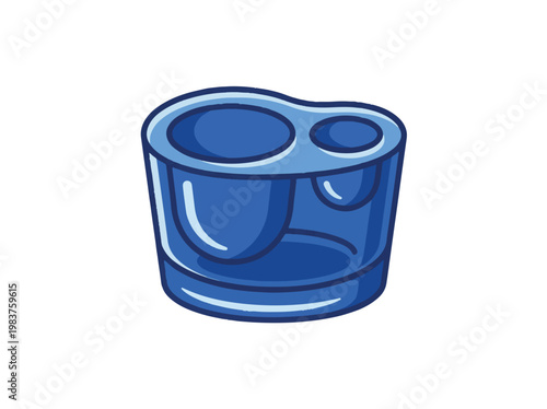 A blue, cartoon-style pencil sharpener with two holes for different pencil sizes.