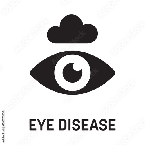 A stylized black eye with a cloud above representing vision problems