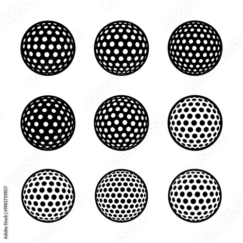 Nine Golf Balls with Dimples Pattern, 3D Rendered Spheres, Sports Equipment