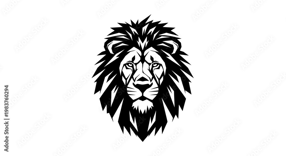 Fototapeta premium Majestic Black Lion Head Emblem with Sharp Mane and Intense Eyes