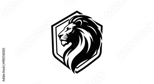 Majestic Black Lion Head Emblem with Geometric Shield - Fierce Animal Symbol