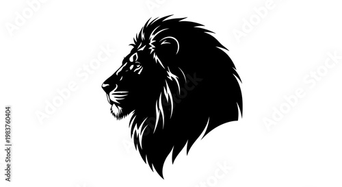 Majestic Black Lion Head Profile Silhouette, Fierce Animal Icon for Power and Royalty
