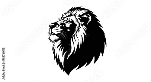 Majestic Black Lion Head Profile Illustration with Fierce Gaze