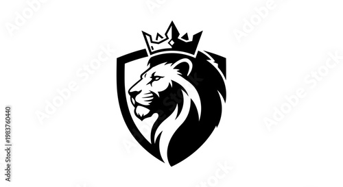Majestic Lion Head with Crown on Shield Logo Symbolizing Strength and Royalty