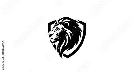 Majestic Lion Head Crest Emblem with Bold Mane and Shield Design