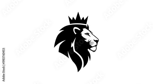Majestic Lion Head with Crown Silhouette, Symbol of Royalty and Power