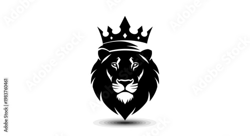 Majestic Lion Head with Crown Silhouette Logo: King, Power, Strength, Regal, Fierce, Bold, Emblem, Design, Icon, Symbol