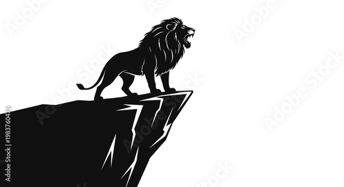 Majestic Lion Roaring on a Cliff Edge Symbolizing Power, Leadership, and Pride