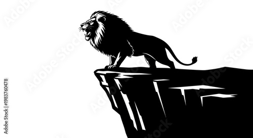 Majestic Lion Roaring on Cliff Edge, Symbolizing Power and Royalty
