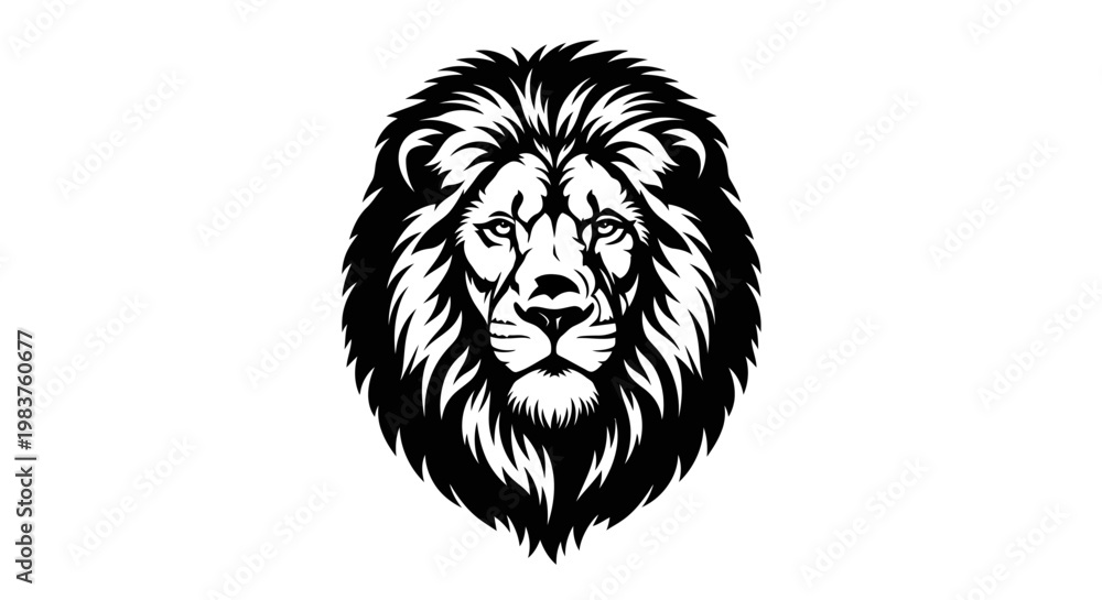 Fototapeta premium Majestic Lion Head Emblem with Fierce Mane and Intense Gaze Symbolizing Strength