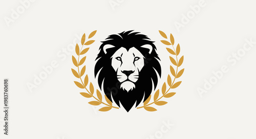 Majestic Lion Head Emblem with Golden Laurel Wreath, Symbolizing Power and Success