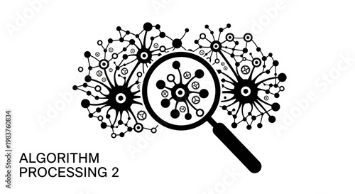 Abstract Network Algorithm Processing with Magnifying Glass, Neural Network Concept
