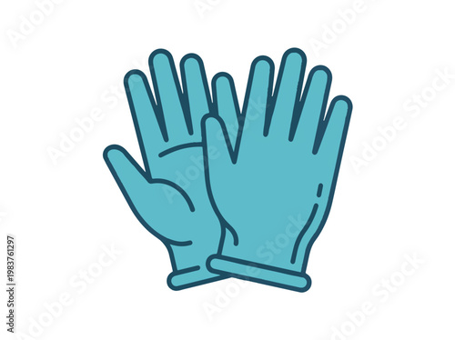 A simple, stylized illustration of a pair of blue latex or nitrile gloves on a white background.