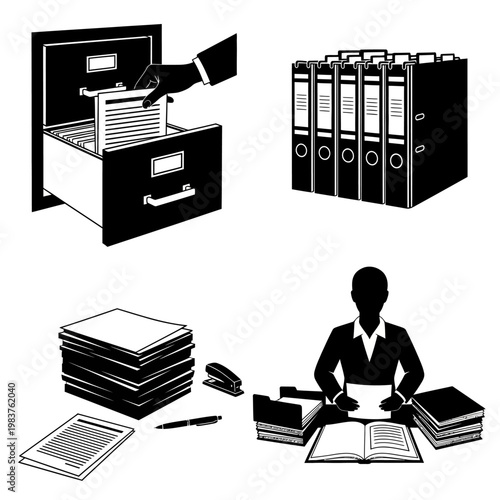 Office organization: filing, binders, paperwork, and desk work
