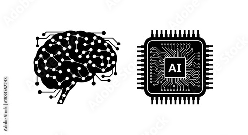 AI Brain and Microchip: Artificial Intelligence Concept, Neural Network, Technology