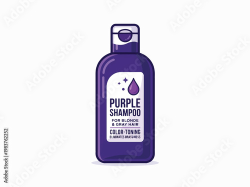 A purple bottle of purple shampoo, designed for blonde and gray hair to eliminate brassiness and tone color.